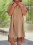 Women Plain Shirt Collar Short Sleeve Comfy Casual Midi Dress