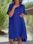 Women Plain Shirt Collar Short Sleeve Comfy Casual Midi Dress