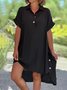 Women Plain Shirt Collar Short Sleeve Comfy Casual Midi Dress