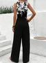 Women Sleeveless V Neck Loose Long Knot Front Daily Casual Floral Natural Tank Jumpsuit
