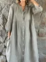 Women Plain Shirt Collar Three Quarter Sleeve Comfy Casual Midi Dress