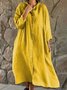 Women Plain Shirt Collar Three Quarter Sleeve Comfy Casual Midi Dress