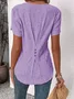 Notched Petal Sleeve Short Sleeve Plain Pullover Buttoned Regular Micro-Elasticity Loose Shirt For Women