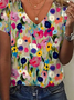 Casual Floral V Neck Short Sleeve T-shirt