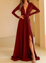 Women Plain V Neck Long Sleeve Comfy Sexy Maxi Dress