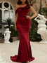 Women Plain One Shoulder Short Sleeve Comfy Sexy Maxi Dress