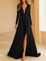 Women Plain V Neck Long Sleeve Comfy Sexy Maxi Dress