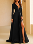 Women Plain V Neck Long Sleeve Comfy Sexy Maxi Dress