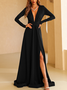 Women Plain V Neck Long Sleeve Comfy Sexy Maxi Dress