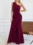 Women Plain One Shoulder Sleeveless Comfy Sexy Maxi Dress