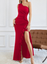 Women Plain One Shoulder Sleeveless Comfy Sexy Maxi Dress