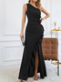 Women Plain One Shoulder Sleeveless Comfy Sexy Maxi Dress