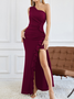 Women Plain One Shoulder Sleeveless Comfy Sexy Maxi Dress