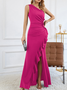 Women Plain One Shoulder Sleeveless Comfy Sexy Maxi Dress