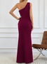 Women Plain One Shoulder Sleeveless Comfy Sexy Maxi Dress