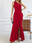 Women Plain One Shoulder Sleeveless Comfy Sexy Maxi Dress