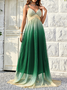 Women Ombre V Neck Gallus Comfy Sexy Maxi Dress