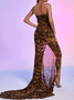 Women Leopard Strapless Sleeveless Comfy Sexy Maxi Dress