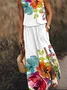 Women Floral Crew Neck Sleeveless Comfy Casual Maxi Dress