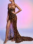 Women Leopard Strapless Sleeveless Comfy Sexy Maxi Dress