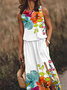 Women Floral Crew Neck Sleeveless Comfy Casual Maxi Dress