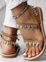 Vacation Leaf Slip On Flat Heel Strappy Sandals Beading