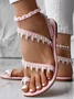 Vacation Leaf Slip On Flat Heel Strappy Sandals Beading