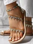 Vacation Leaf Slip On Flat Heel Strappy Sandals Beading