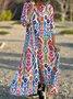 Women Ethnic Shirt Collar Three Quarter Sleeve Comfy Casual Maxi Dress