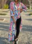 Women Ethnic Shirt Collar Three Quarter Sleeve Comfy Casual Maxi Dress