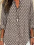 V Neck Long Sleeve Geometric Regular Loose Shirt For Women