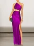 Women Plain One Shoulder Sleeveless Comfy Sexy Maxi Dress