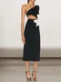 Women Plain One Shoulder Sleeveless Comfy Sexy Midi Dress