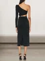 Women Plain One Shoulder Sleeveless Comfy Sexy Midi Dress