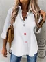 Shirt Collar Long Sleeve Plain Buckle Regular Loose Shirt For Women