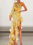 Women Floral One Shoulder Sleeveless Comfy Sexy Maxi Dress