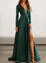 Women Plain V Neck Long Sleeve Comfy Sexy Maxi Dress