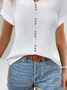 Notched Short Sleeve Plain Buckle Regular Loose Blouse For Women