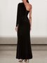 Women Plain One Shoulder Sleeveless Comfy Sexy Maxi Dress