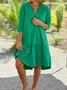 Women Plain V Neck Three Quarter Sleeve Comfy Casual Midi Dress