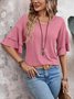 Casual Plain V Neck Half Sleeve T-shirt