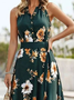 Women Floral V Neck Sleeveless Comfy Vacation Maxi Dress