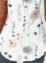 Notched Petal Sleeve Short Sleeve Floral Pullover Buttoned Regular Micro-Elasticity Loose Shirt For Women