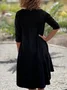 Women Plain V Neck Three Quarter Sleeve Comfy Casual Midi Dress