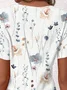 Notched Petal Sleeve Short Sleeve Floral Pullover Buttoned Regular Micro-Elasticity Loose Shirt For Women