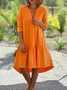 Women Plain V Neck Three Quarter Sleeve Comfy Casual Midi Dress