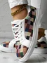 Casual Colorblock Lace-Up Flat Heel Slip On