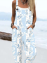 Women Sleeveless Spaghetti Loose Long Daily Casual Floral Natural Jumpsuit