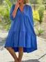 Women Plain V Neck Three Quarter Sleeve Comfy Casual Midi Dress