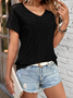 Casual Plain V Neck Short Sleeve T-shirt